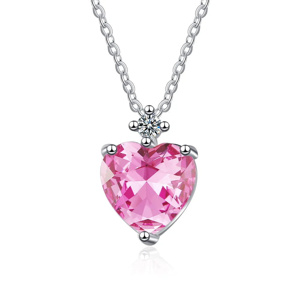 925 Sterling Silver Pink Heart Necklace - Luxury Zircon Pendant