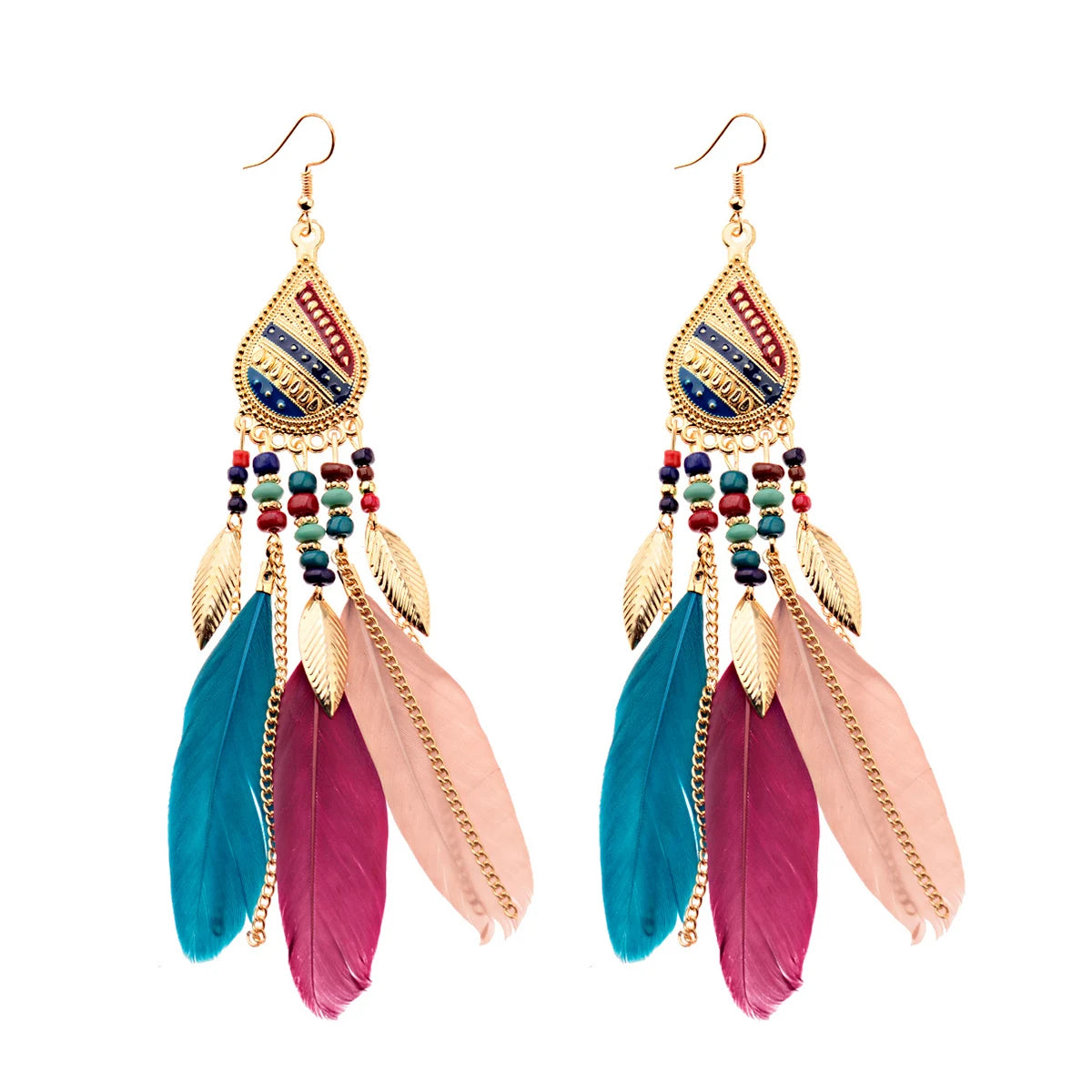 Boho Dream Catcher Feather Tassel Earrings