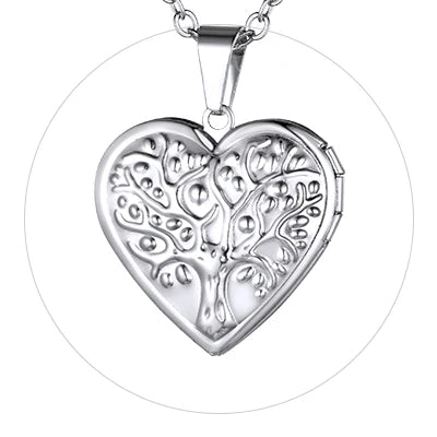 Custom Photo Heart Locket Necklace - Rose Embossed Memorial Jewelry