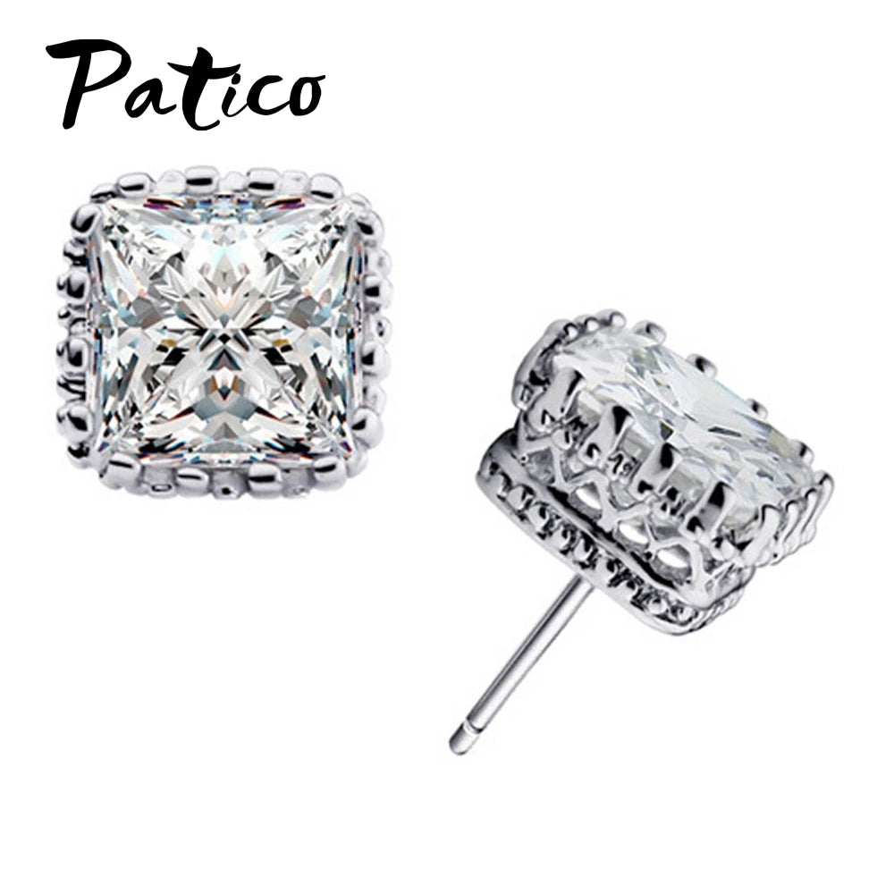 925 Sterling Silver 6mm Square CZ Stud Earrings