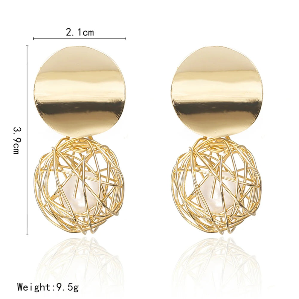 Gold Tone Geometric Ball Drop Earrings