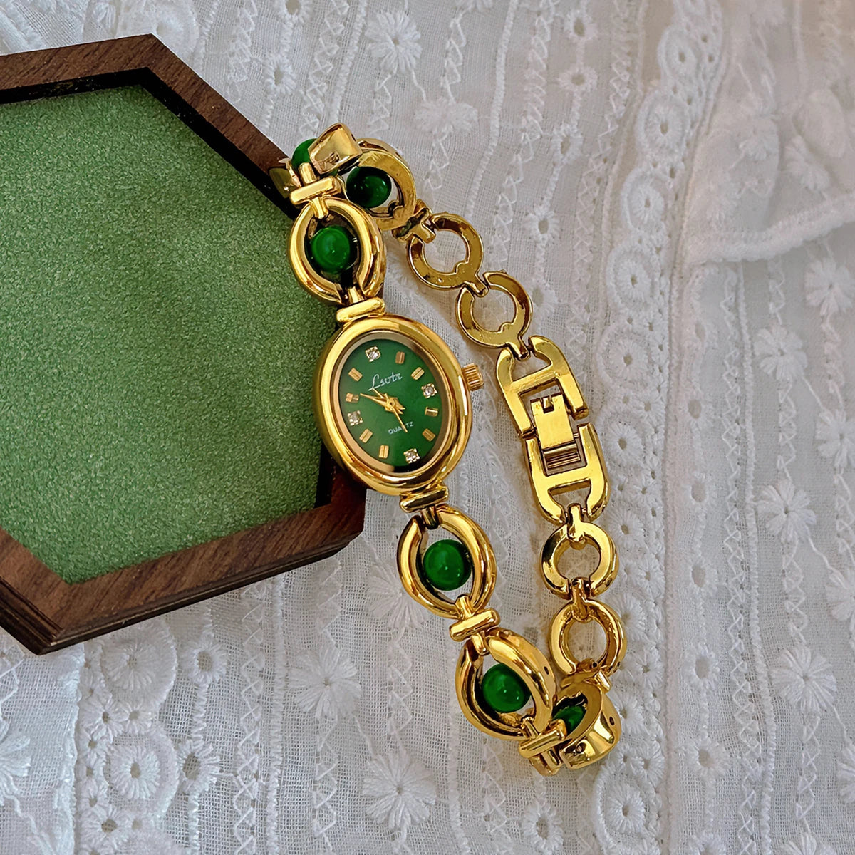 Oval Mother-of-Pearl Women's Watch - Pearl & Rhinestone Accents