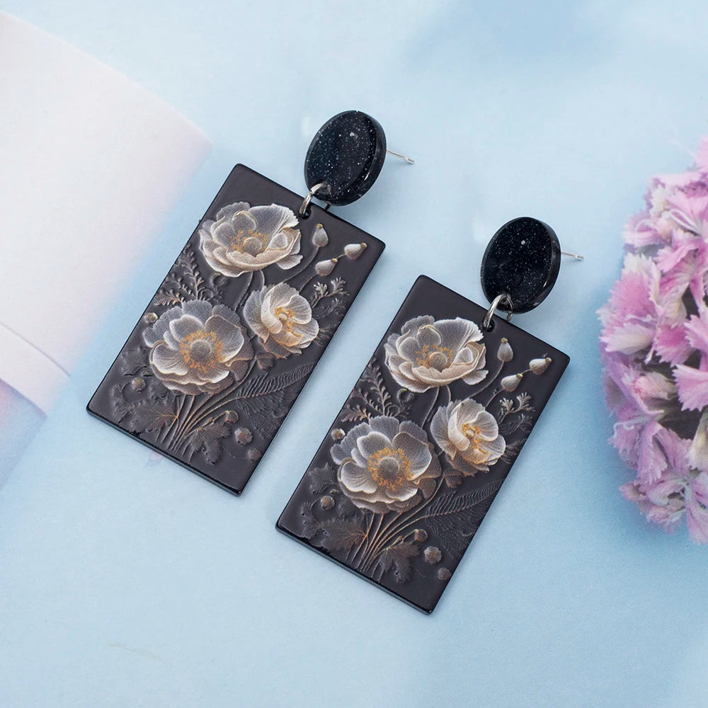 Acrylic White Flower Statement Earrings