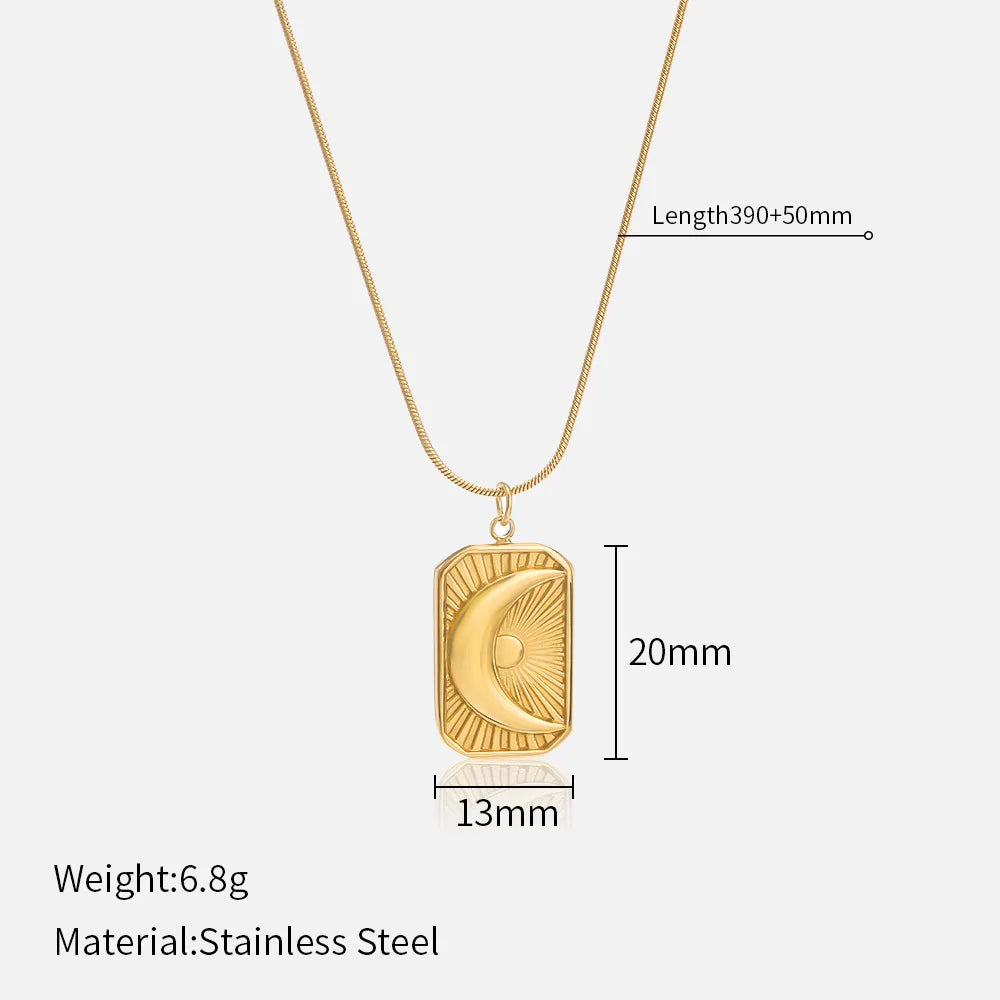 French Vintage Star & Moon Pendant Necklace - 316L Stainless Steel Chain
