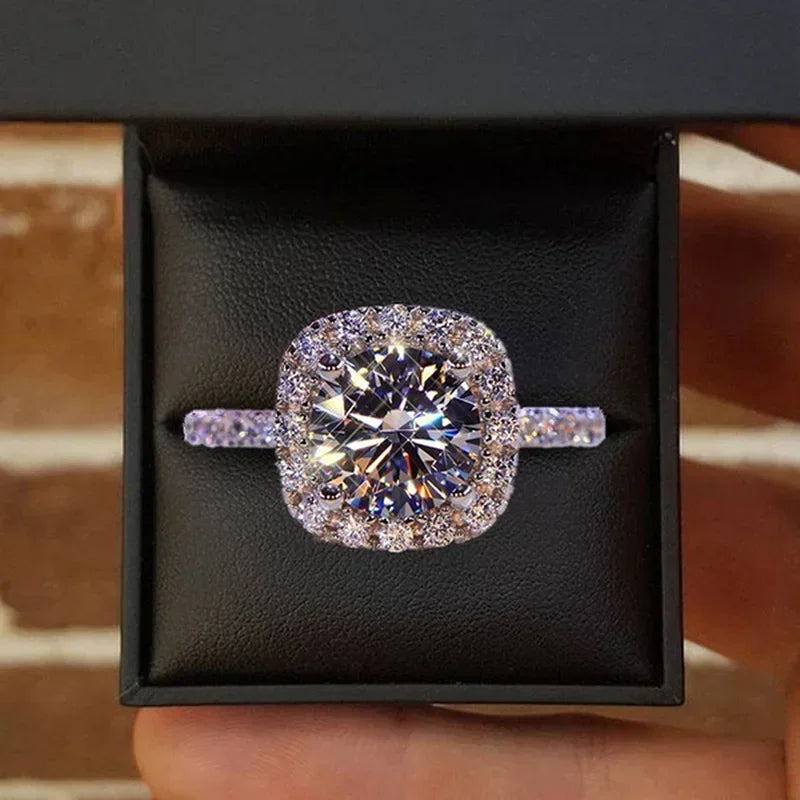 Classic White Zircon Engagement Ring - Silver Tone Bridal Band