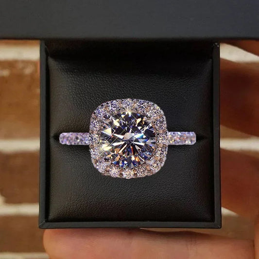 Classic White Zircon Engagement Ring - Silver Tone Bridal Band