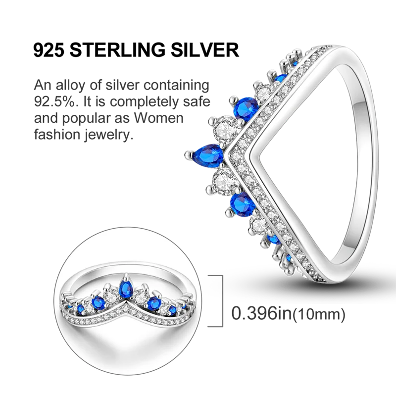 Blue Zircon Star & Moon Ring - 925 Sterling Silver Design