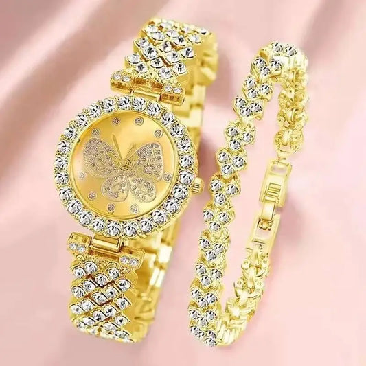 Rhinestone Butterfly Watch Set