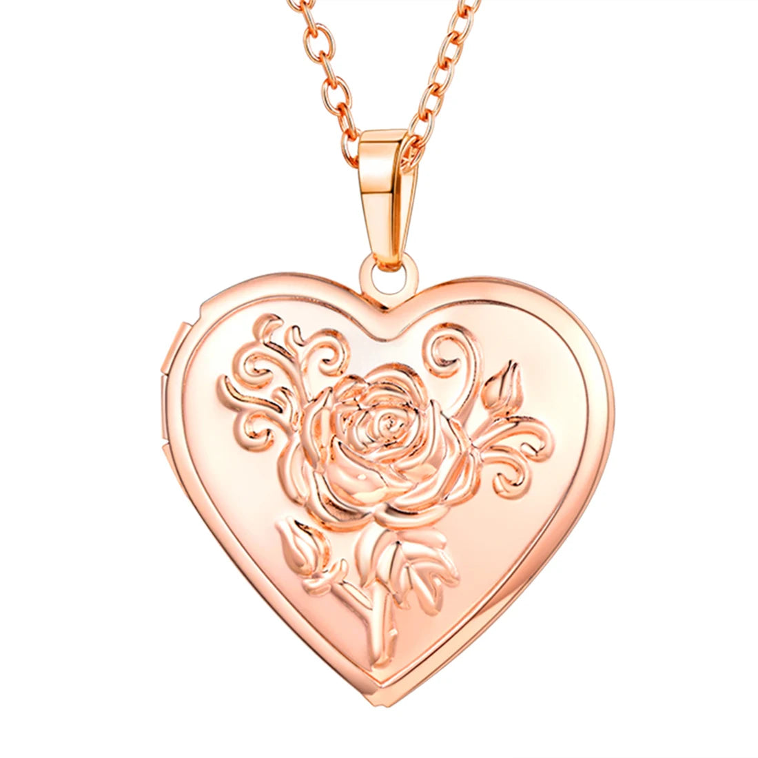 Custom Photo Heart Locket Necklace - Rose Embossed Memorial Jewelry