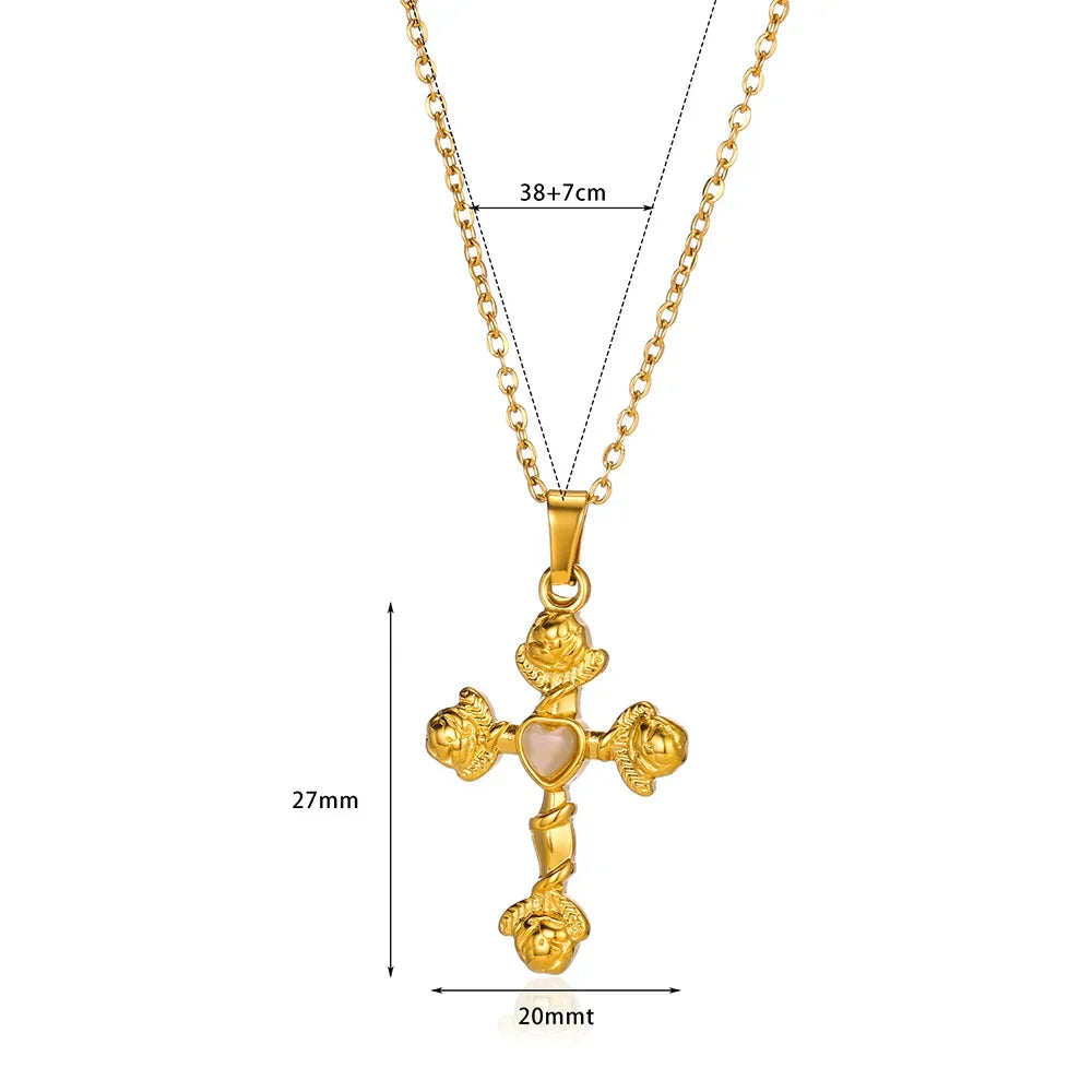 Vintage Jesus Cross Coin Necklace - Stainless Steel Prayer Pendant