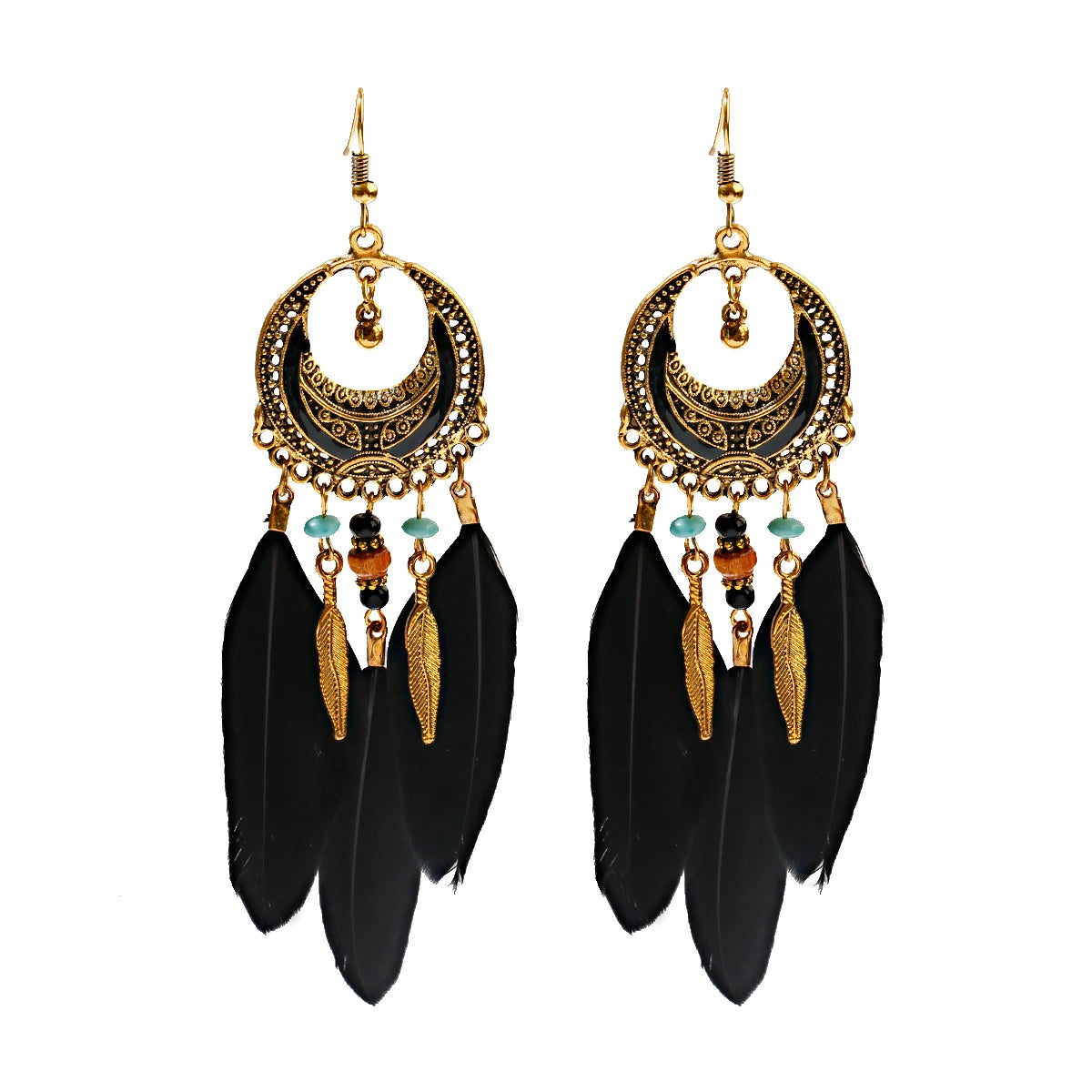 Boho Dream Catcher Feather Tassel Earrings