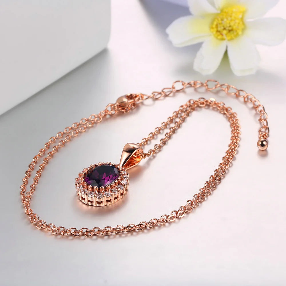 Rose Gold Green Crystal Pendant Necklace - Elegant Occasion Jewelry