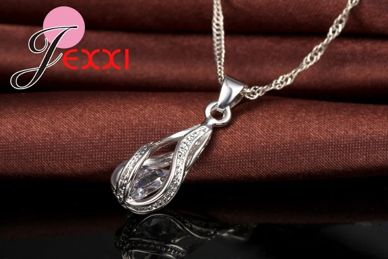 Premium Water Drop CZ Necklace & Earrings Set - 925 Sterling Silver