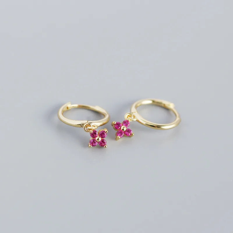 925 Sterling Silver Floral Zircon Earrings