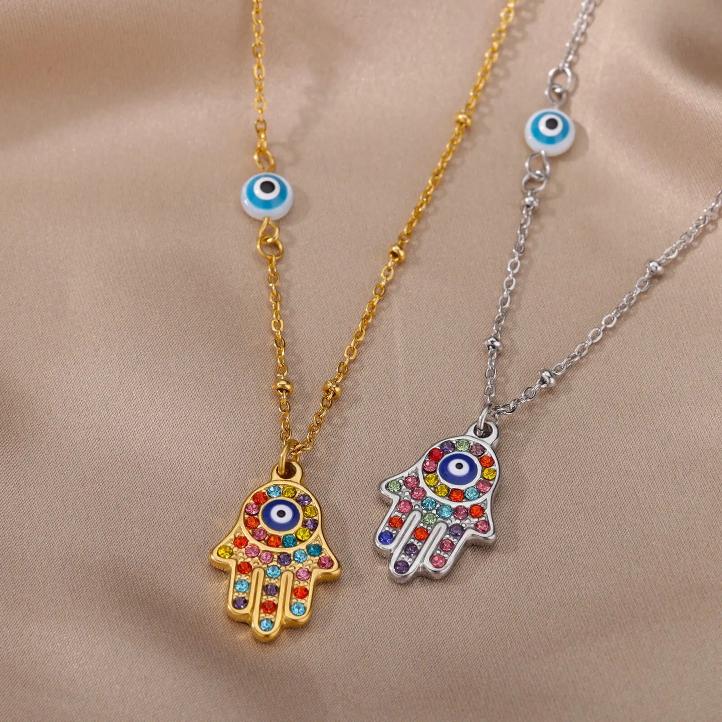 Zircon Evil Eye Pendant Necklace - Stainless Steel Protective Charm