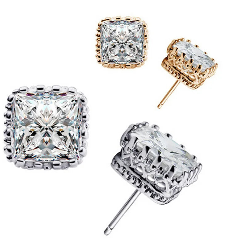 925 Sterling Silver 6mm Square CZ Stud Earrings