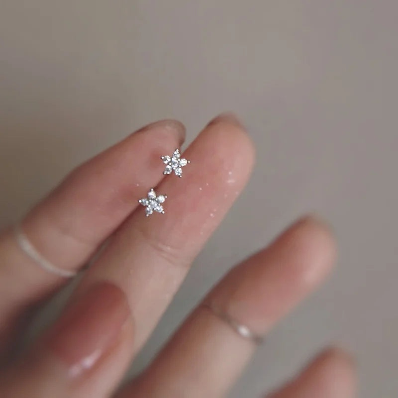 Silver Needle Cubic Zirconia Stud Earrings
