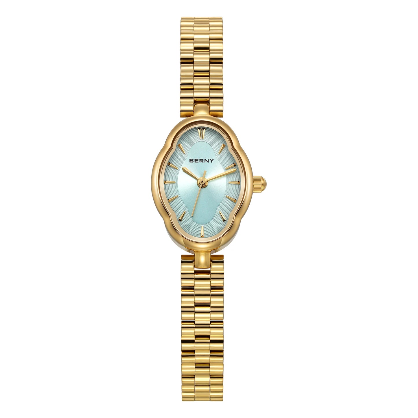 BERNY Gold Quartz Watch & Bracelet Set - Minimalist Ladies Wristwatch