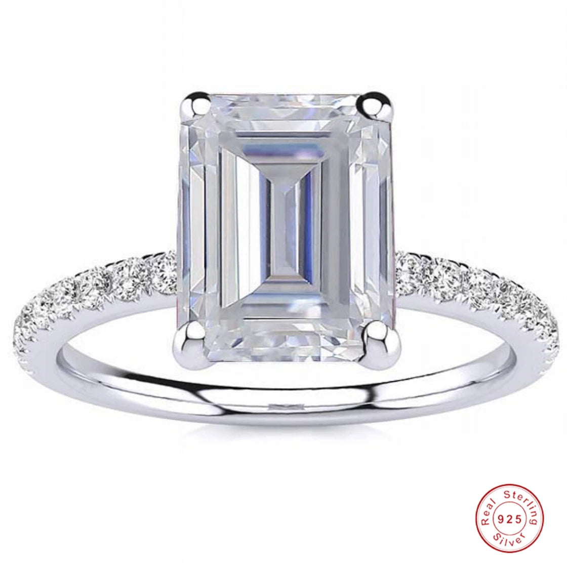 925 Sterling Silver Emerald Cut Eternity Ring