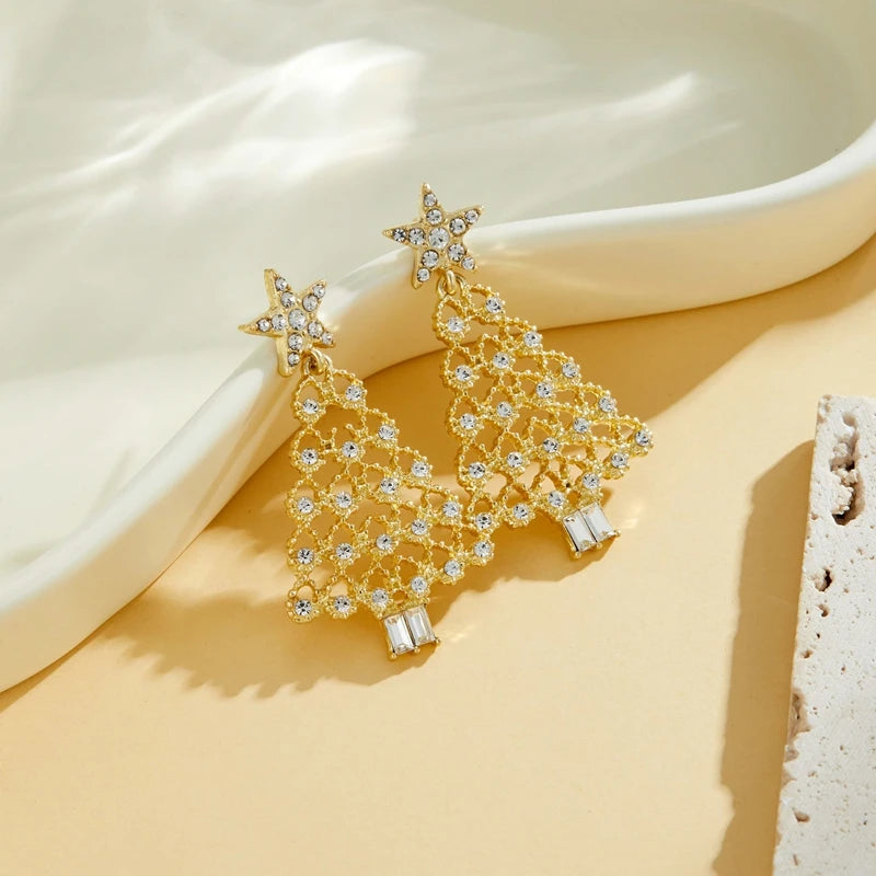 Rotating Christmas Tree Star Earrings