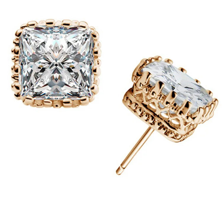 925 Sterling Silver 6mm Square CZ Stud Earrings