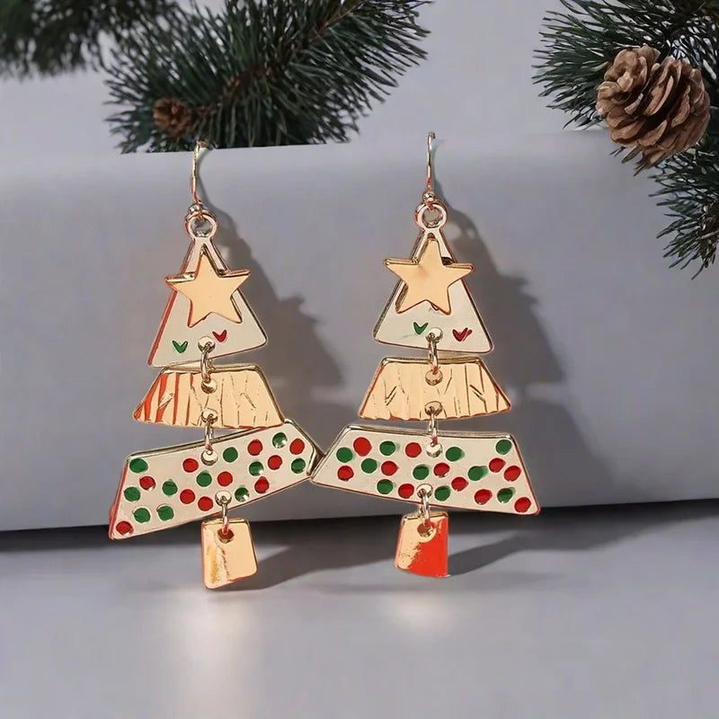 Rotating Christmas Tree Star Earrings