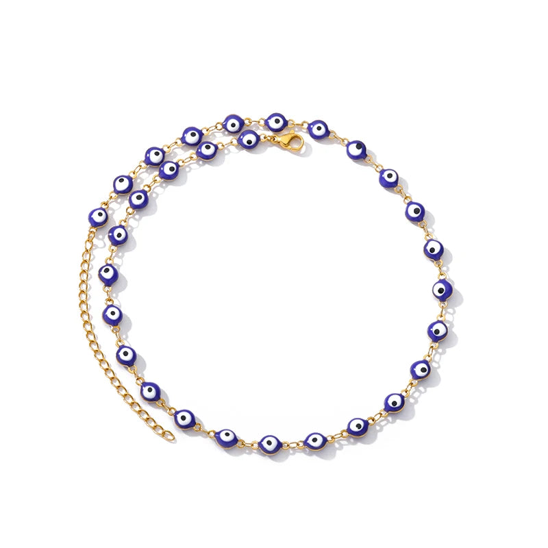 Zircon Evil Eye Pendant Necklace - Stainless Steel Protective Charm