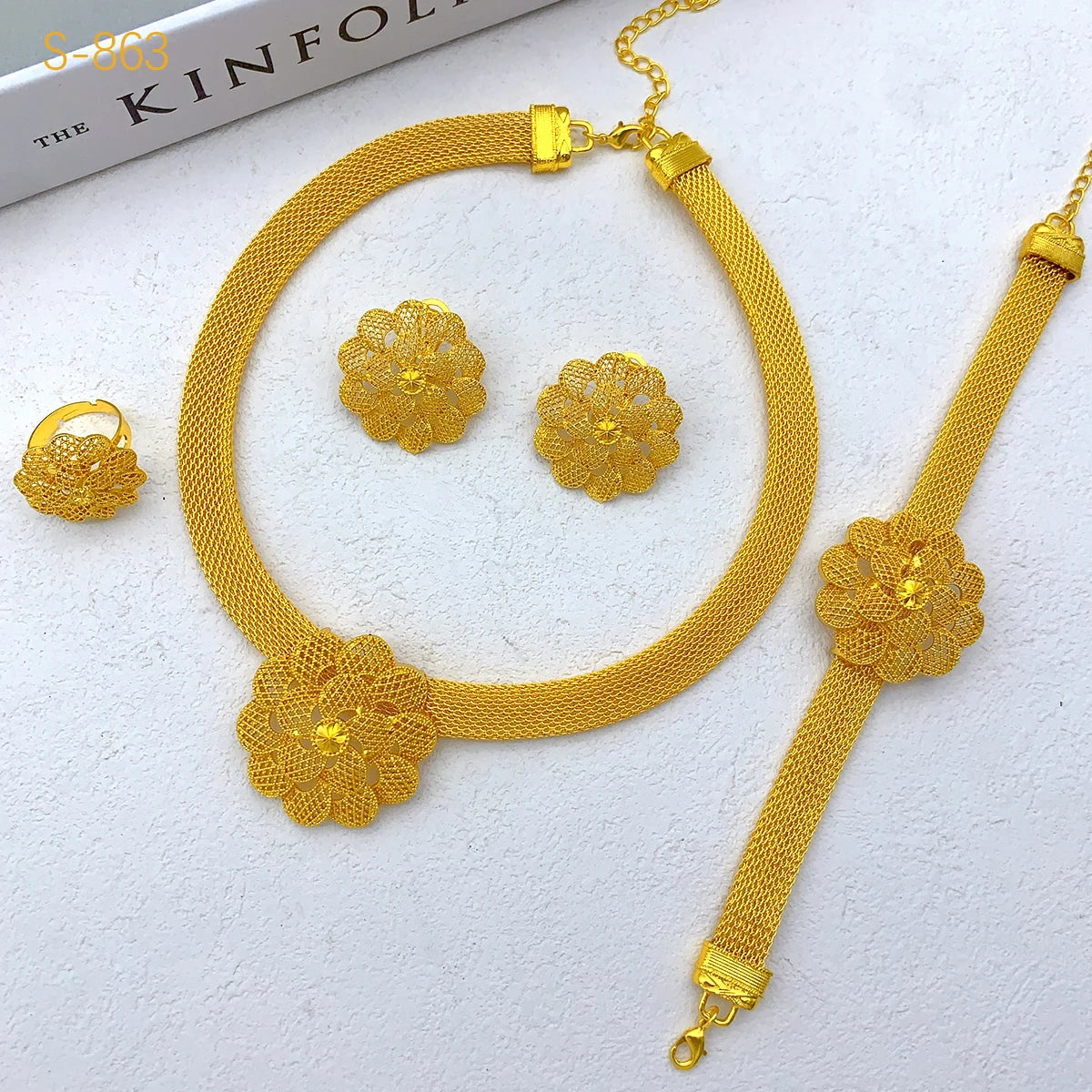 Gold-plated Flower African Jewelry Set