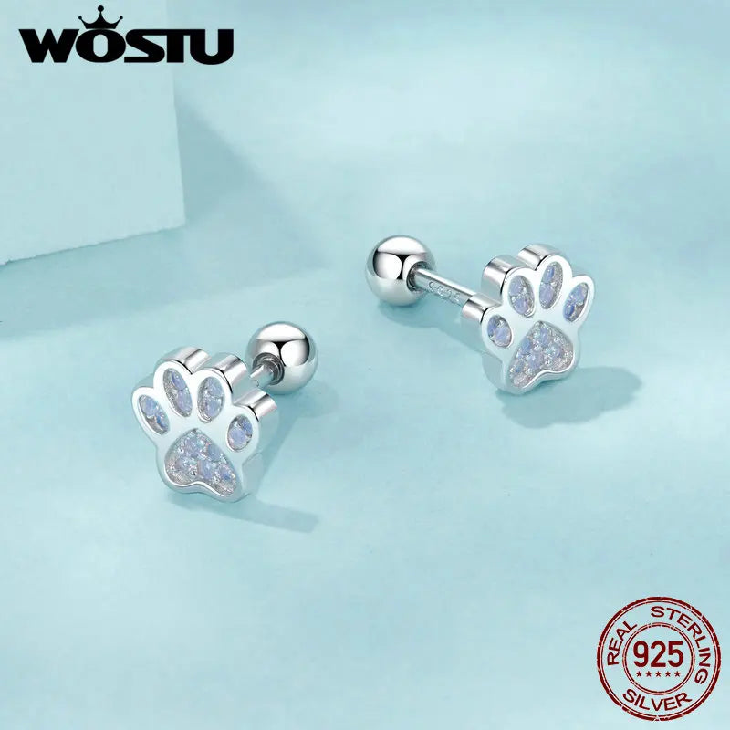 925 Sterling Silver Pink Opal Paw Stud Earrings