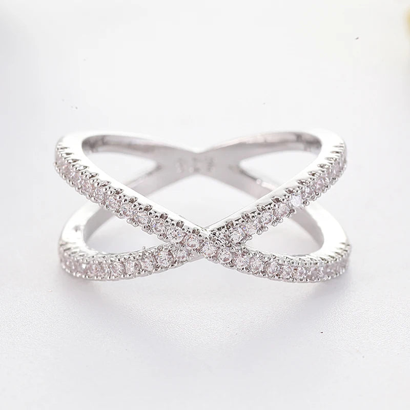 Silver Plated X-Shape Cross Crystal Ring