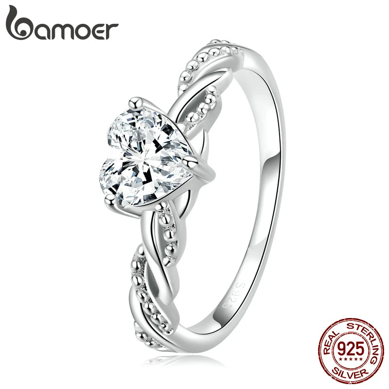 925 Sterling Silver Romantic Heart Zircon Ring