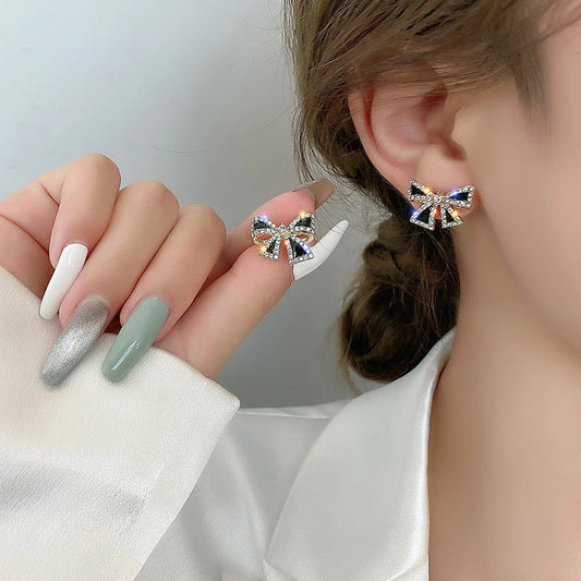 Rhinestone Bow Stud Earrings