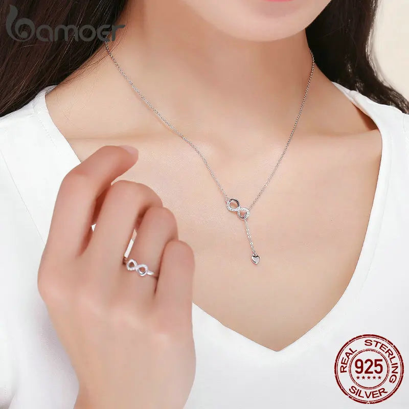 BAMOER 925 Sterling Silver Infinity Love Necklace - Romantic Pendant
