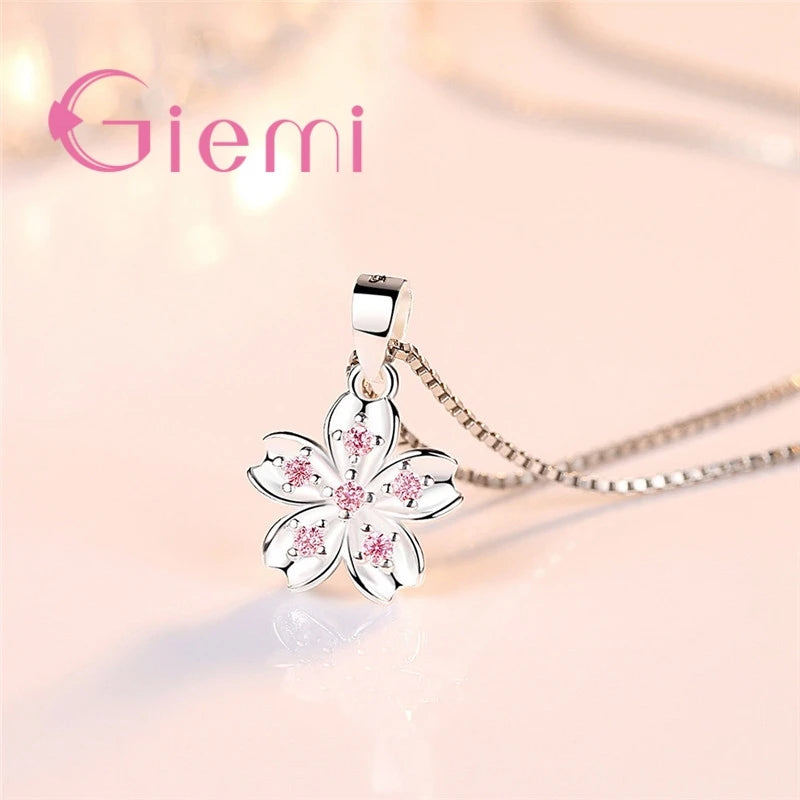 925 Sterling Silver Cherry Blossom Pendant Necklace