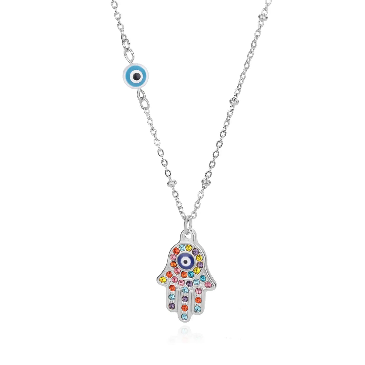 Zircon Evil Eye Pendant Necklace - Stainless Steel Protective Charm
