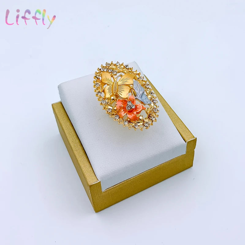 Dubai Gold Floral Jewelry Set - Necklace, Earrings, Bracelet & Ring