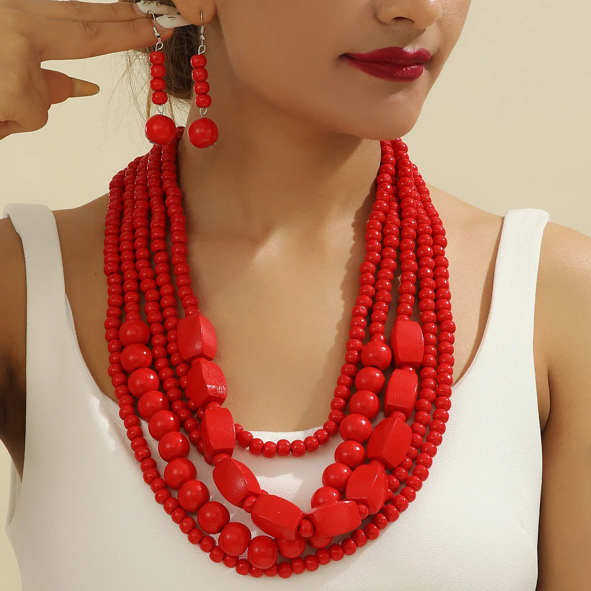 Wood Bead Boho African Jewelry Set