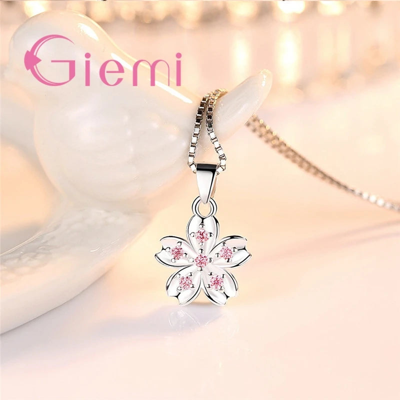 925 Sterling Silver Cherry Blossom Pendant Necklace