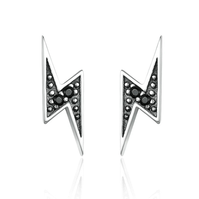 925 Sterling Silver Cubic Zirconia Lightning Stud Earrings