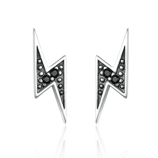 925 Sterling Silver Cubic Zirconia Lightning Stud Earrings