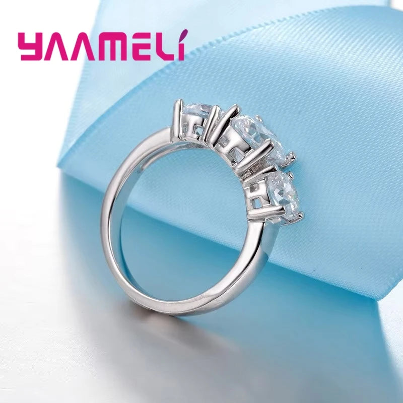3-CZ Prong Setting Band Ring - Silver Tone Wedding Band