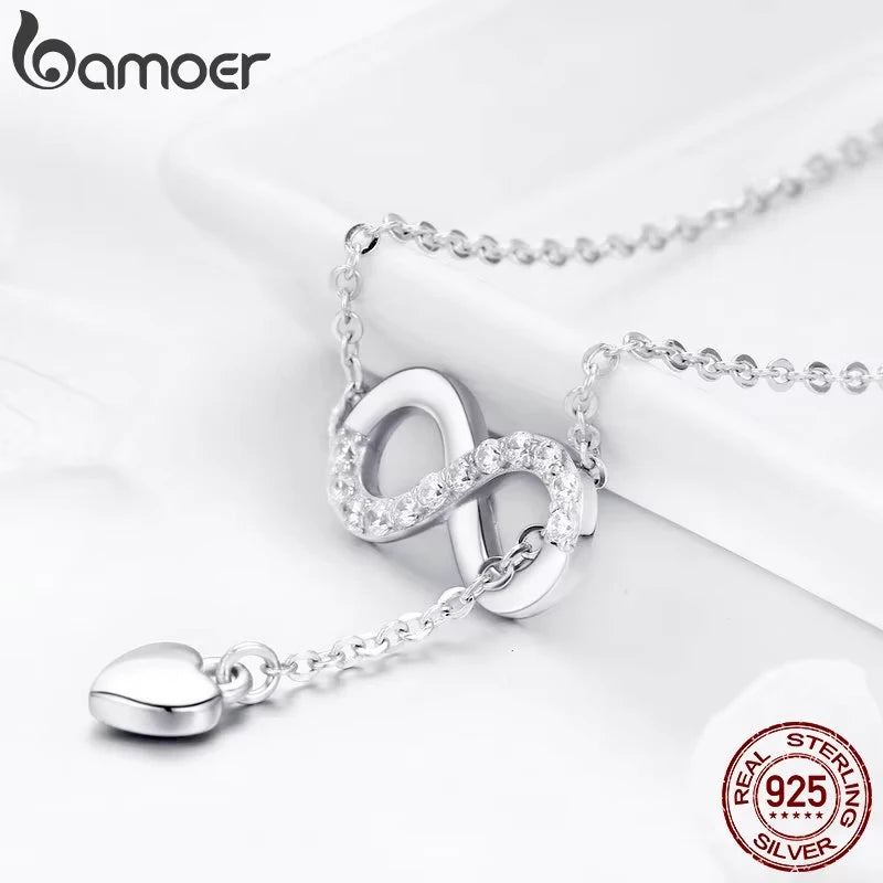 BAMOER 925 Sterling Silver Infinity Love Necklace - Romantic Pendant