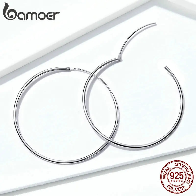 925 Sterling Silver Large Hoop Earrings - 30mm to 50mm