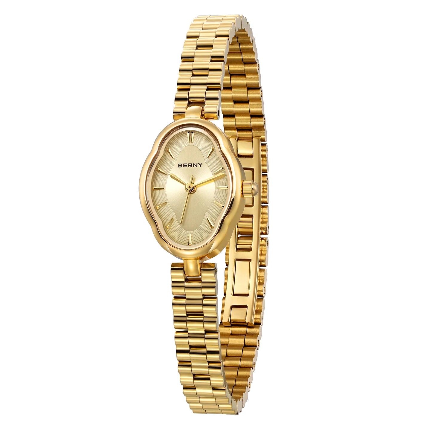 BERNY Gold Quartz Watch & Bracelet Set - Minimalist Ladies Wristwatch