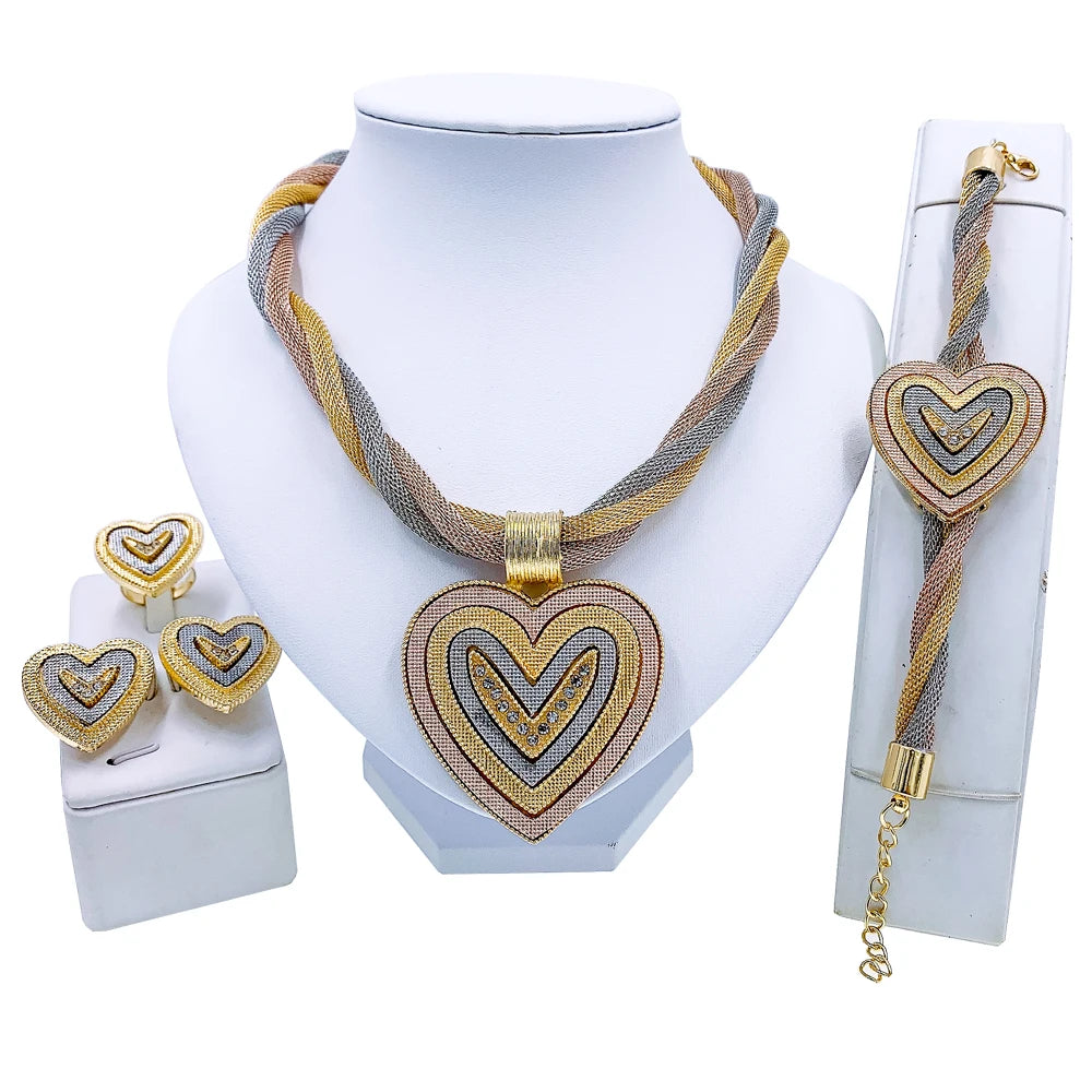 Dubai Gold Floral Jewelry Set - Necklace, Earrings, Bracelet & Ring