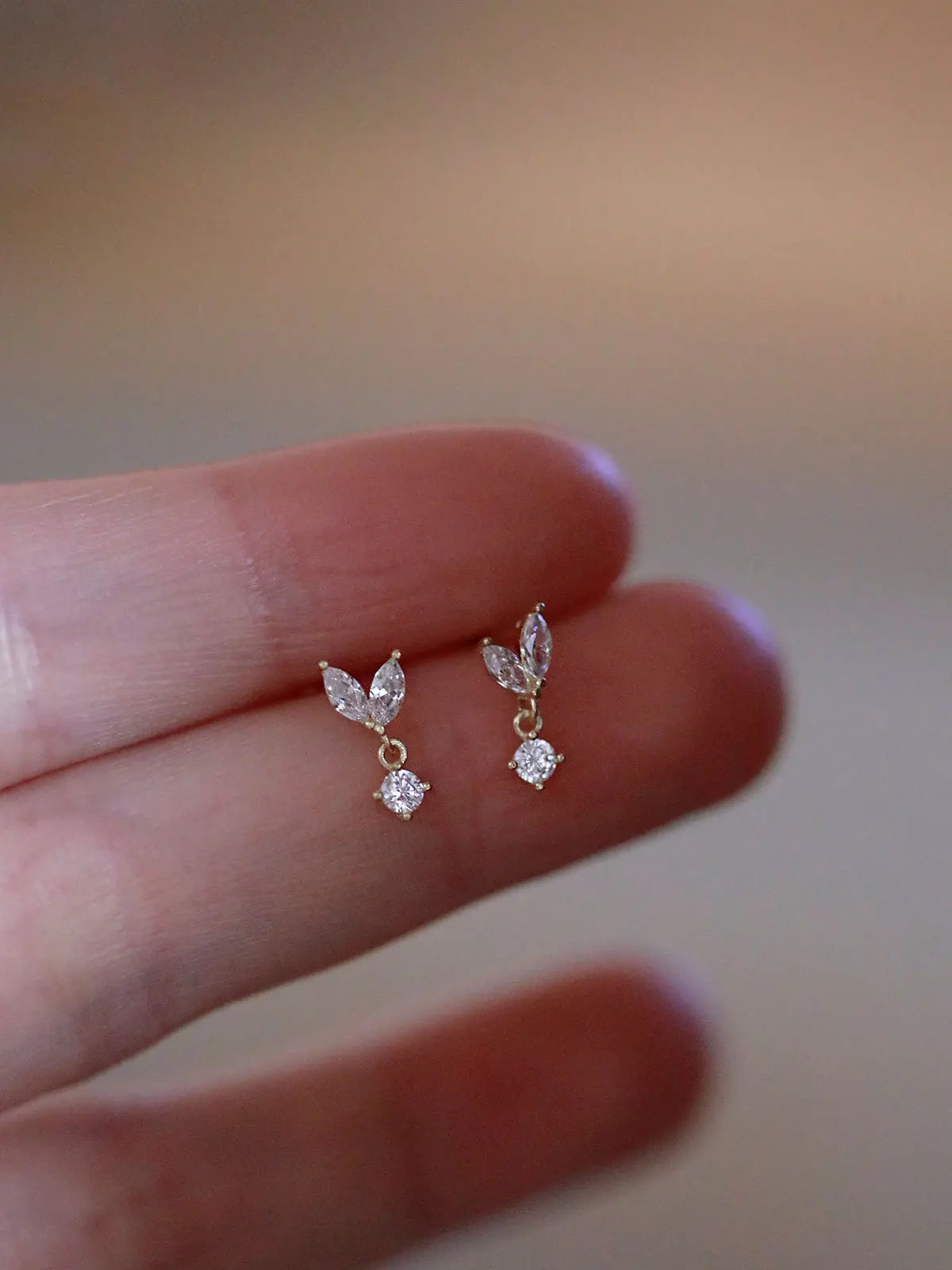 Silver Needle Cubic Zirconia Stud Earrings