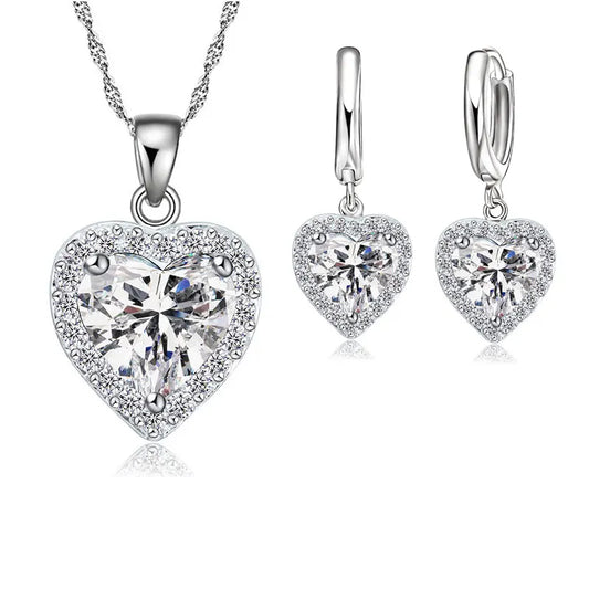 925 Sterling Silver Heart Austrian Crystal Jewelry Set