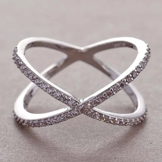 Silver Plated X-Shape Cross Crystal Ring