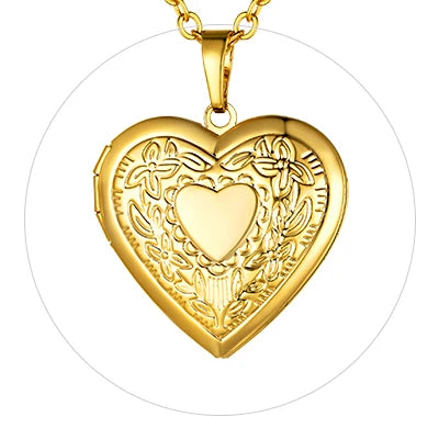 Custom Photo Heart Locket Necklace - Rose Embossed Memorial Jewelry