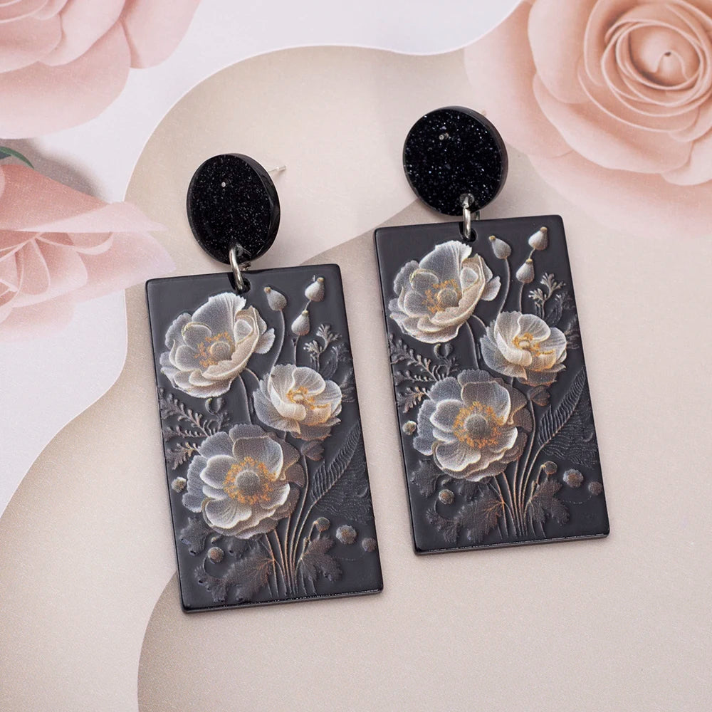 Acrylic White Flower Statement Earrings